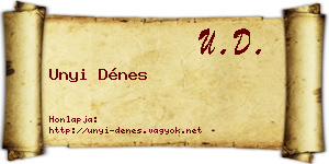 Unyi Dénes névjegykártya